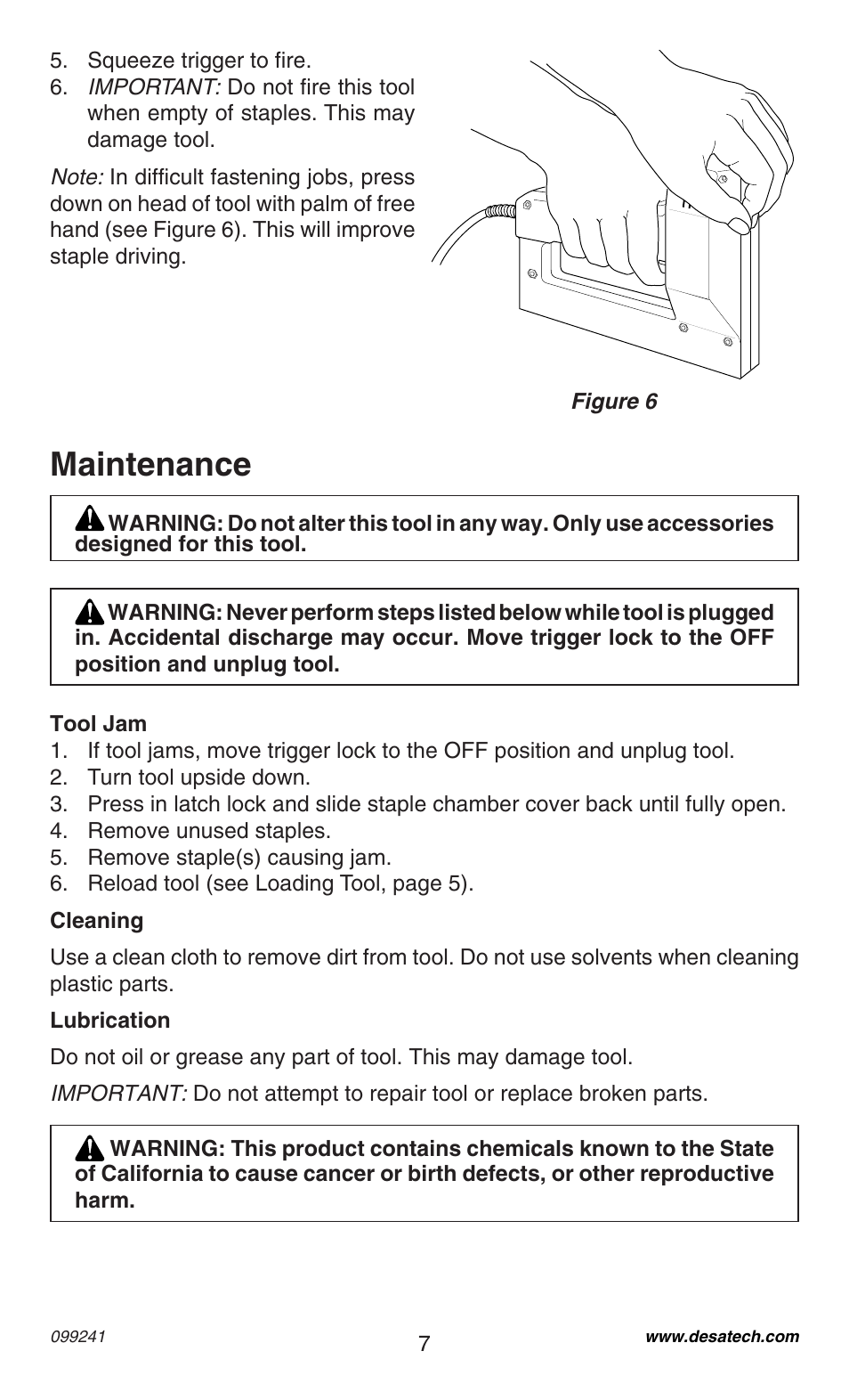Maintenance | Desa 34392 User Manual | Page 7 / 24