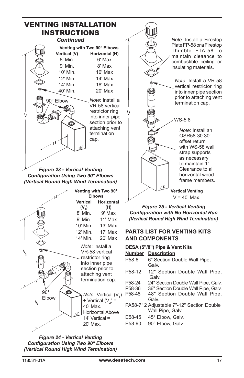 Venting installation instructions | Desa CD36TN-M User Manual | Page 17 / 44