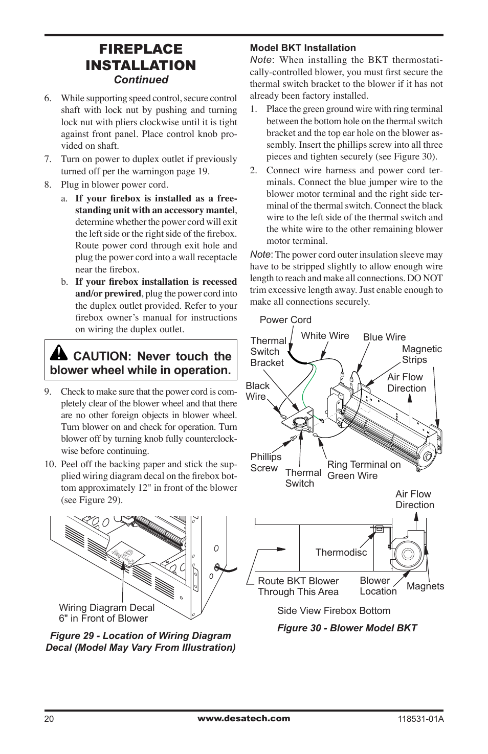Fireplace installation | Desa CD36TN-M User Manual | Page 20 / 44