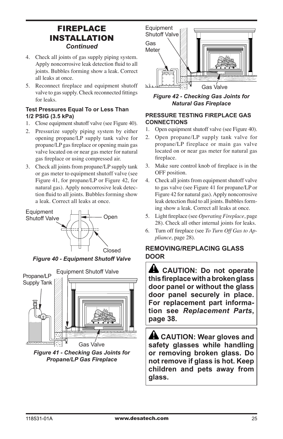 Fireplace installation | Desa CD36TN-M User Manual | Page 25 / 44