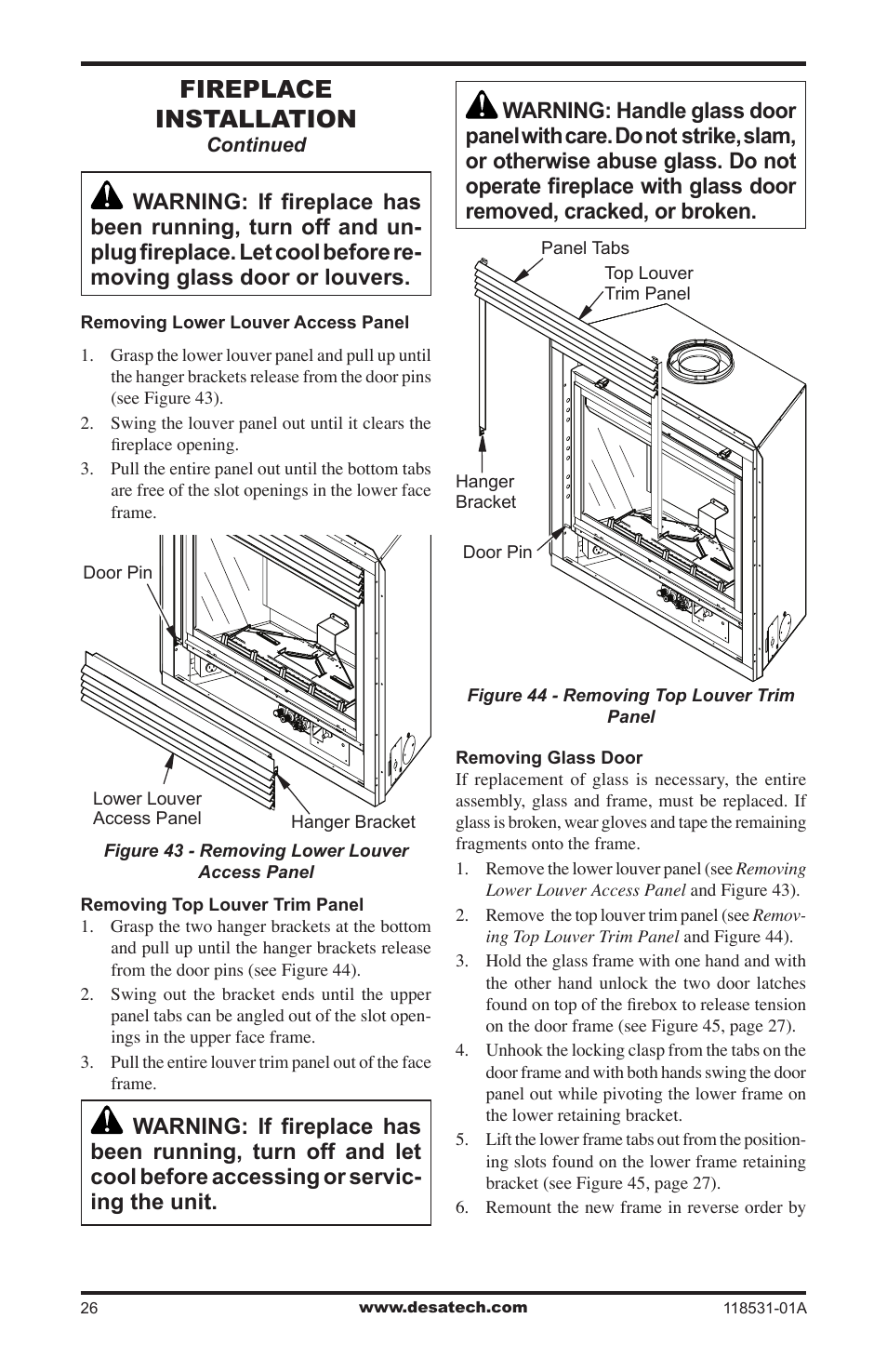 Fireplace installation | Desa CD36TN-M User Manual | Page 26 / 44