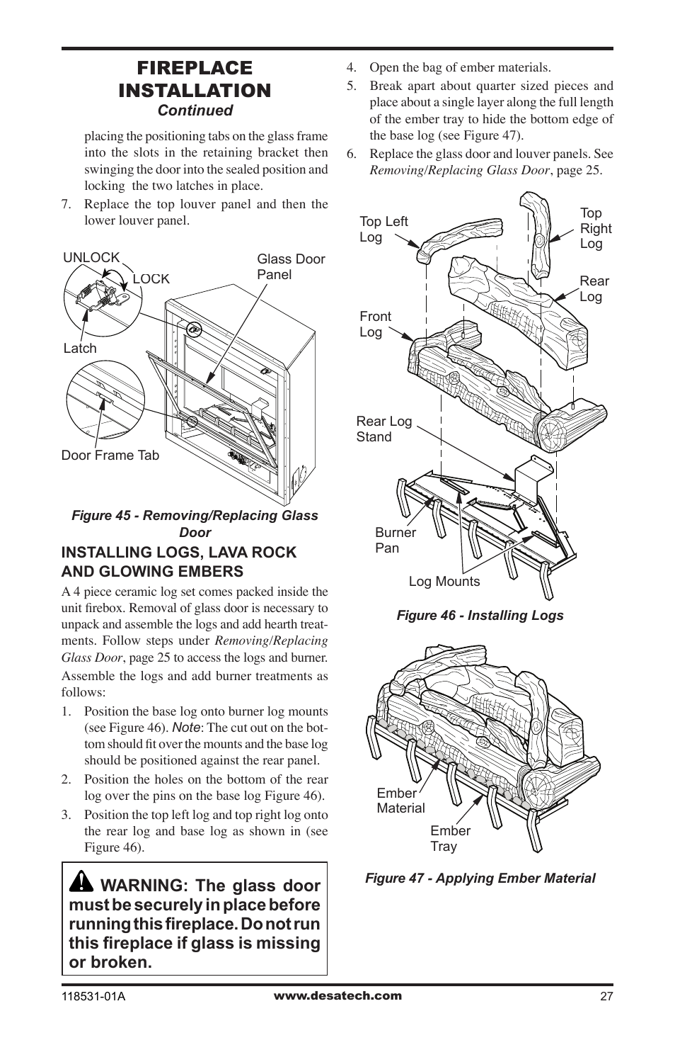 Fireplace installation | Desa CD36TN-M User Manual | Page 27 / 44