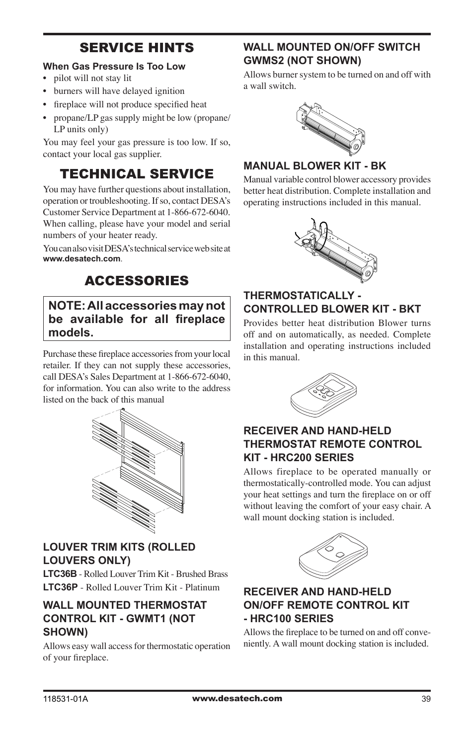 Service hints, Technical service, Accessories | Desa CD36TN-M User Manual | Page 39 / 44