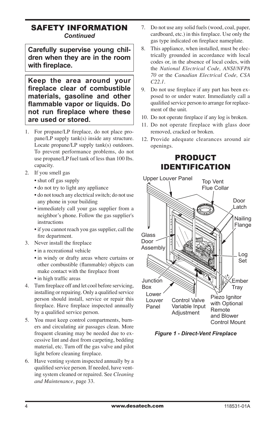 Product identification, Safety information | Desa CD36TN-M User Manual | Page 4 / 44