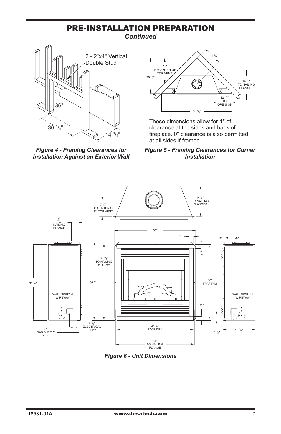 Pre-installation preparation, Continued, X4" vertical double stud | Desa CD36TN-M User Manual | Page 7 / 44
