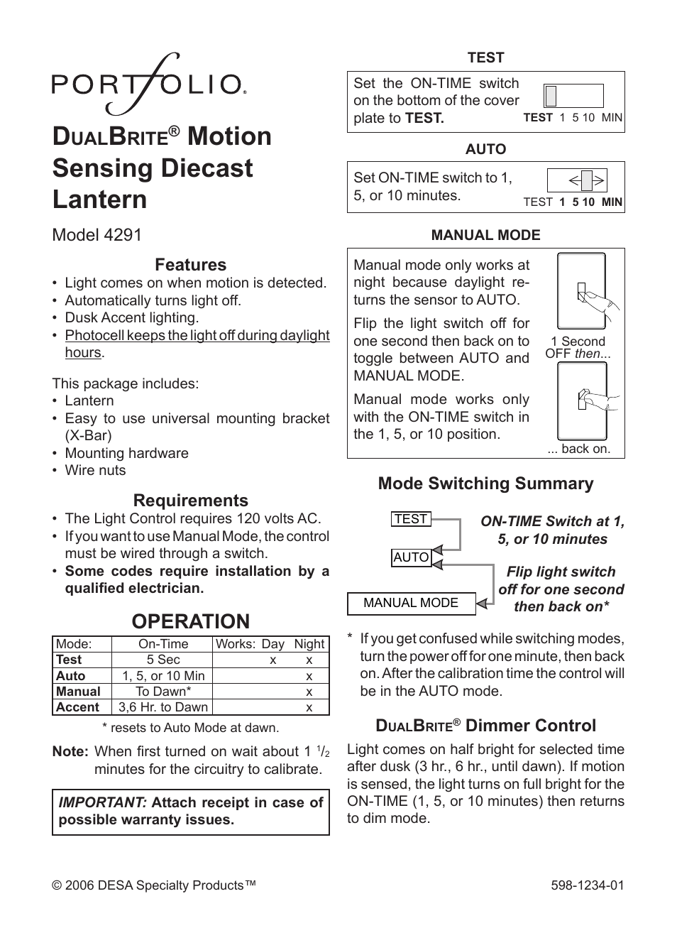 Desa DUALBRITE 4291 User Manual | 20 pages