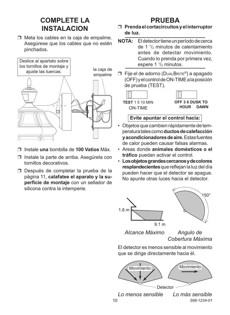 Prueba, Complete la instalacion | Desa DUALBRITE 4291 User Manual | Page 10 / 20