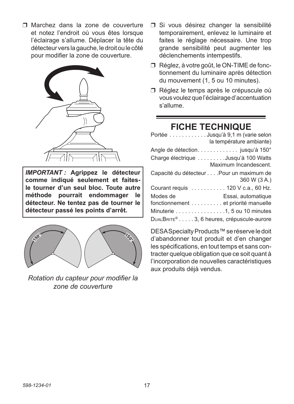Fiche technique | Desa DUALBRITE 4291 User Manual | Page 17 / 20