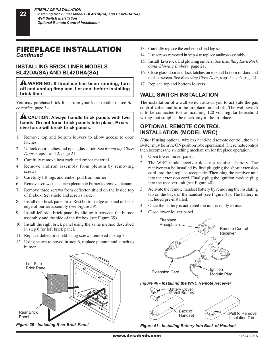 Fireplace installation | Desa (V)KC42NE Series User Manual | Page 22 / 38