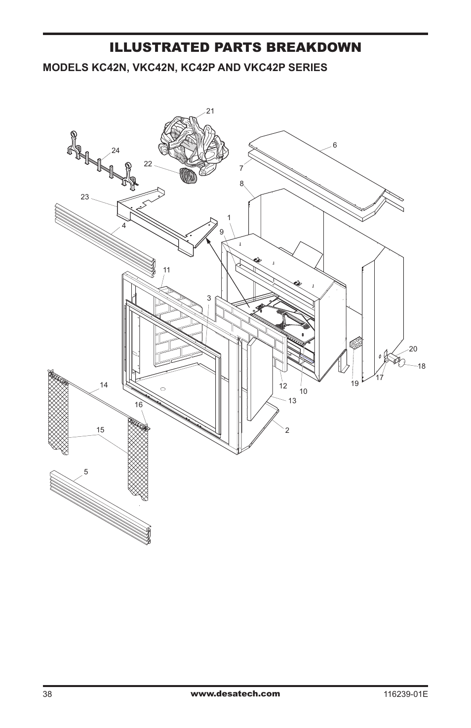 Illustrated parts breakdown and parts list, Illustrated parts breakdown | Desa (V)KC42N Series User Manual | Page 38 / 44