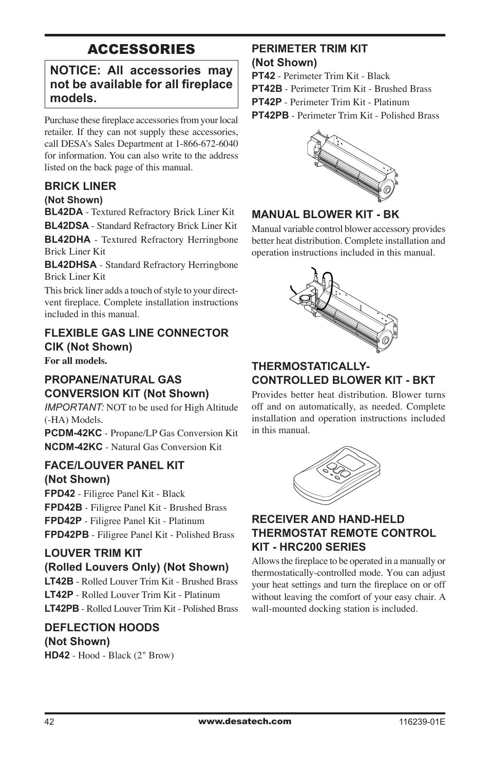 Accessories | Desa (V)KC42N Series User Manual | Page 42 / 44