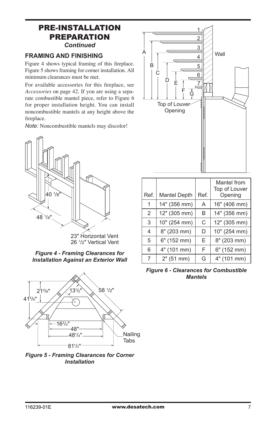 Pre-installation preparation, Continued, Framing and finishing | Desa (V)KC42N Series User Manual | Page 7 / 44