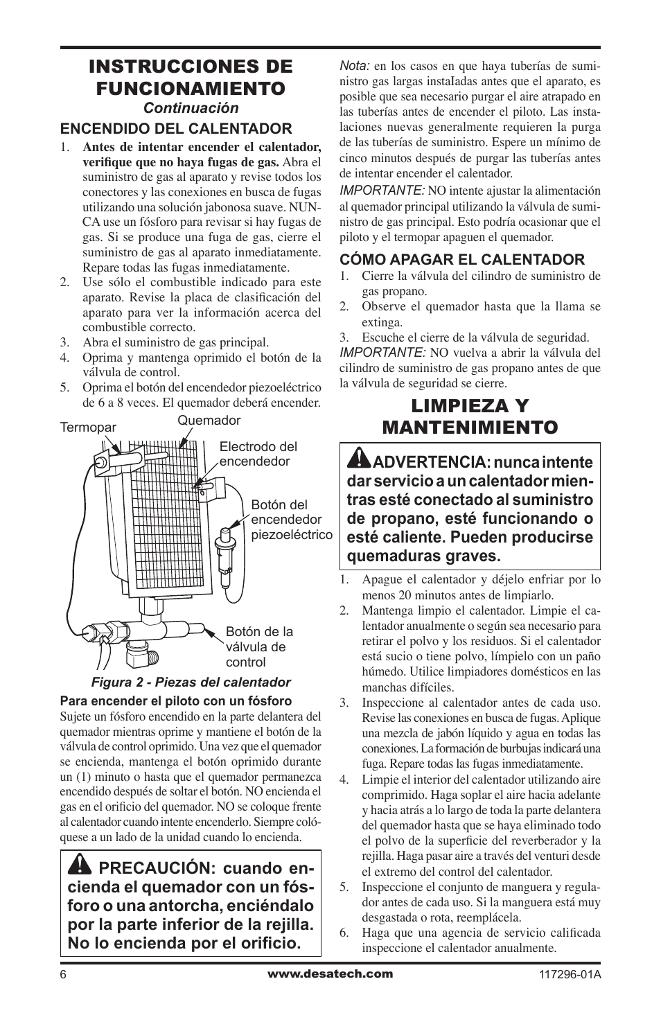 Limpieza y mantenimiento, Instrucciones de funcionamiento | Desa 35-R User Manual | Page 18 / 36