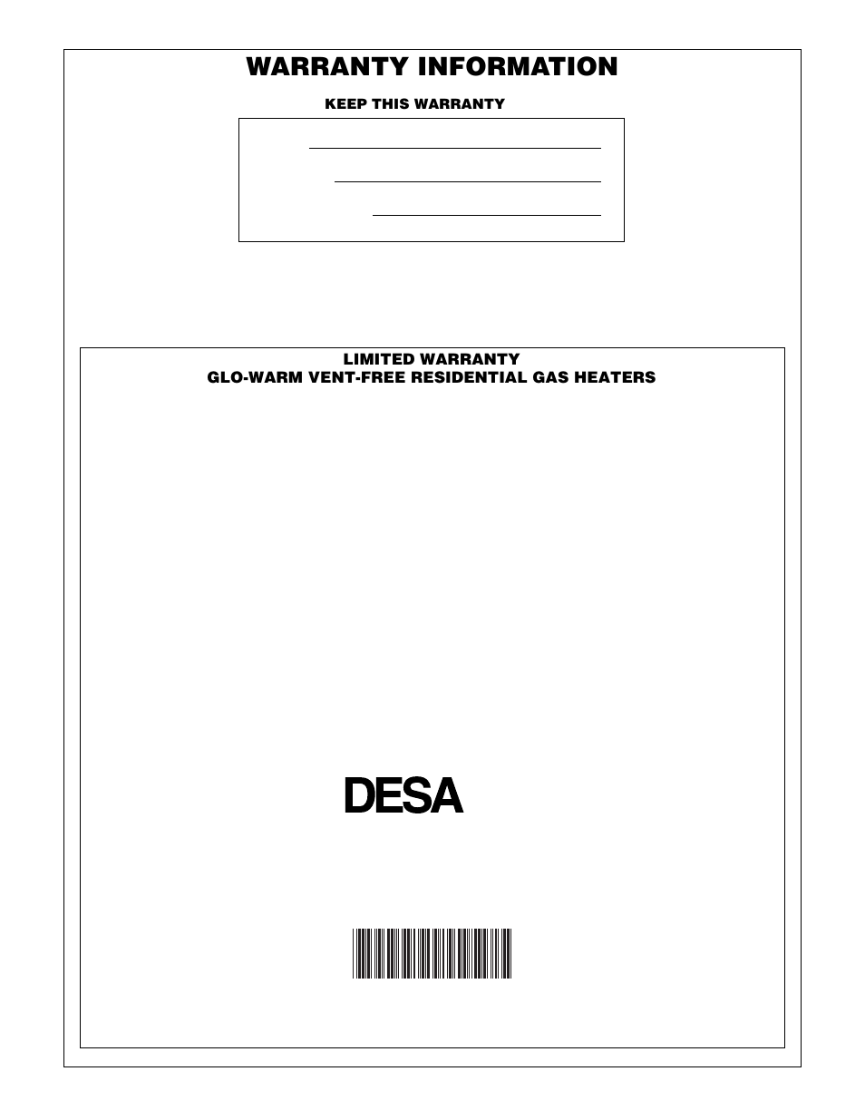 Warranty information | Desa FB-60BA User Manual | Page 26 / 26