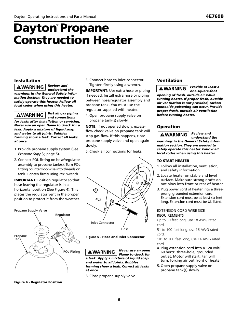 Dayton propane construction heater, 4e769b | Desa 4E769B User Manual | Page 6 / 16