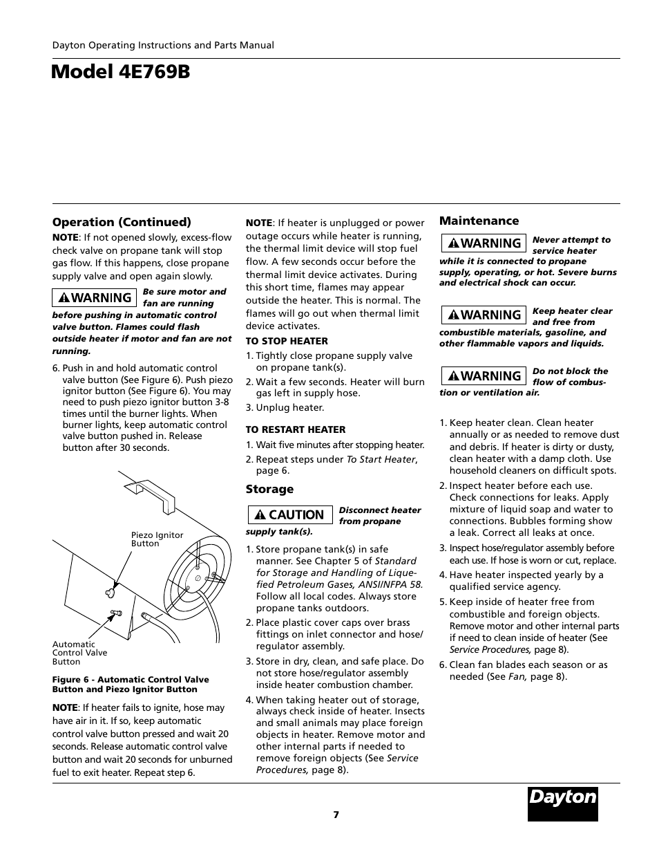 Model 4e769b, Operation (continued), Storage | Maintenance | Desa 4E769B User Manual | Page 7 / 16