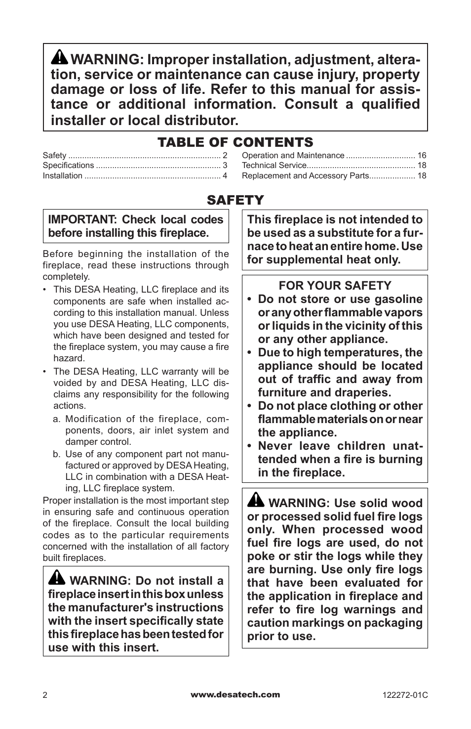 Safety | Desa F48H(i)(R) User Manual | Page 2 / 20