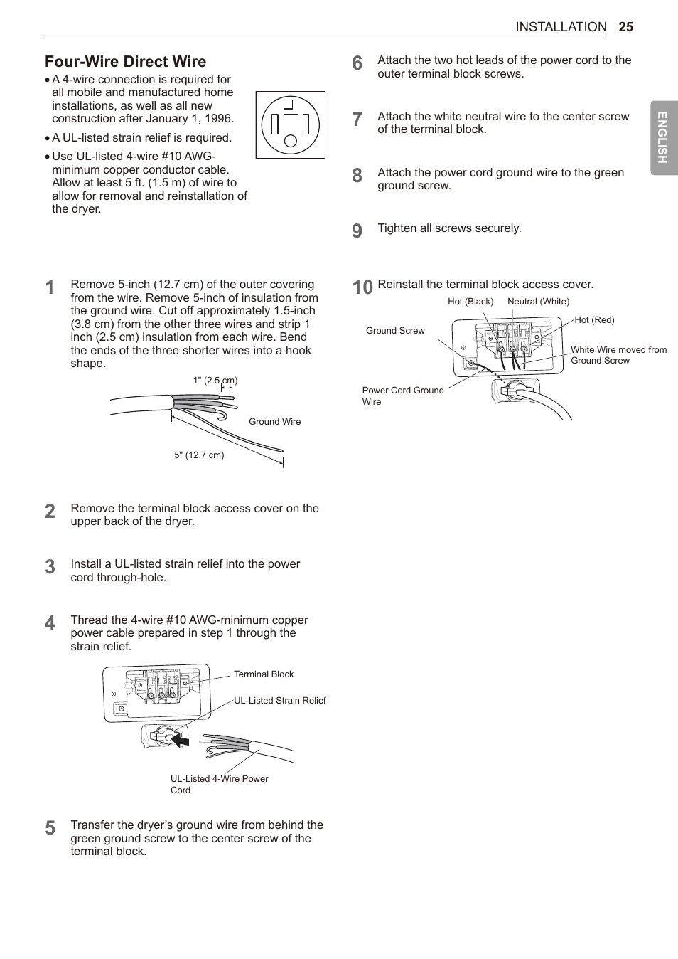 Four-wire direct wire | LG TurboSteam Series 27 Inch Electric Dryer User Manual and Installation Guide User Manual | Page 25 / 124