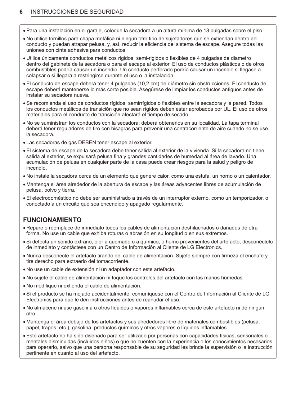 Funcionamiento | LG TurboSteam Series 27 Inch Electric Dryer User Manual and Installation Guide User Manual | Page 68 / 124