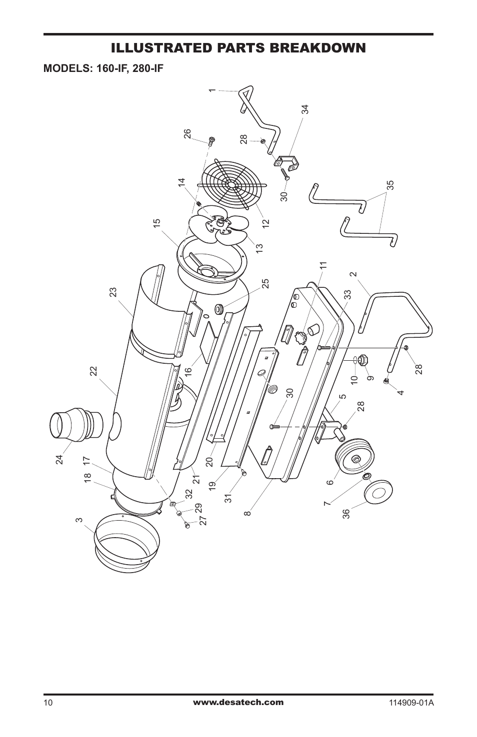 Illustrated parts breakdown and parts list, Illustrated parts breakdown | Desa 280-IF User Manual | Page 10 / 48