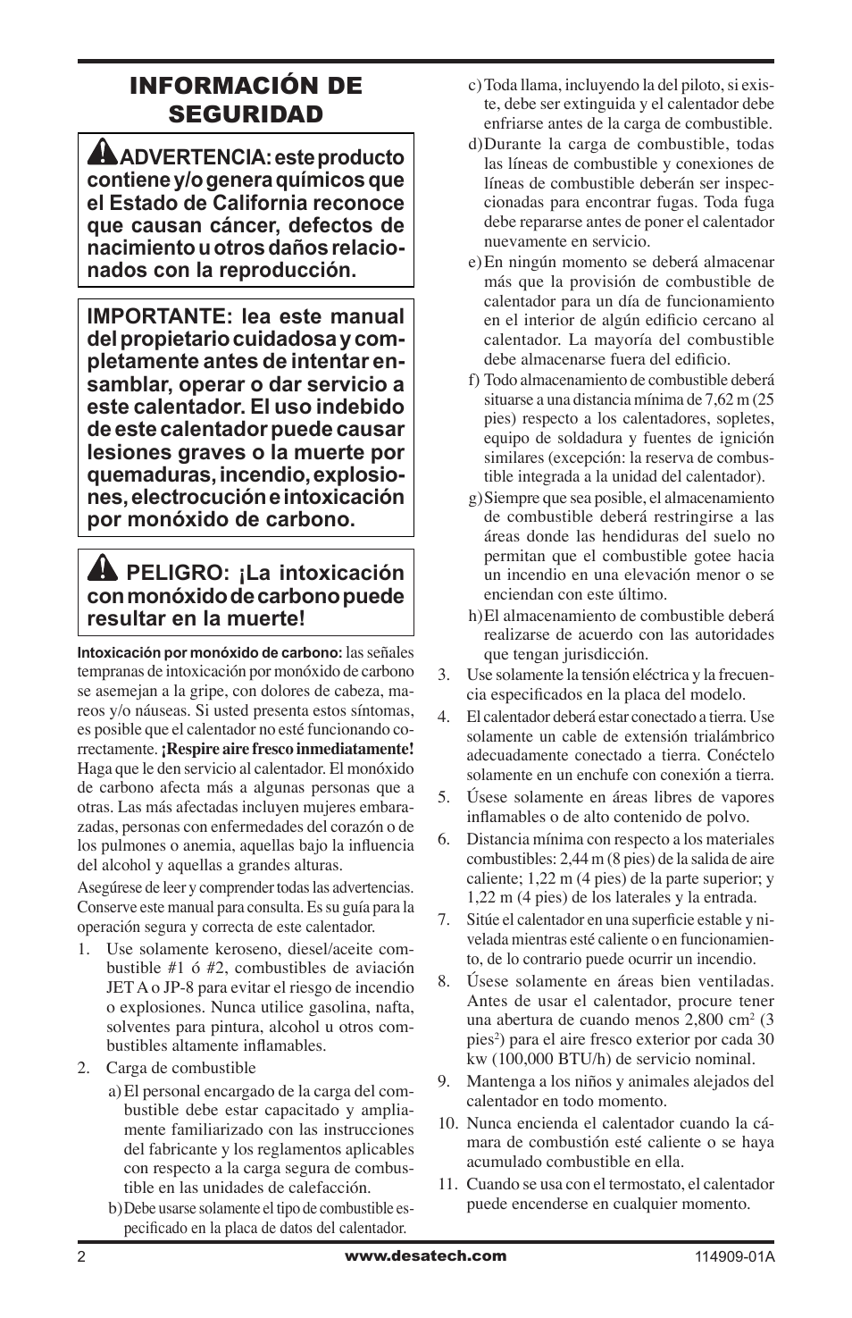 Información de seguridad | Desa 280-IF User Manual | Page 18 / 48