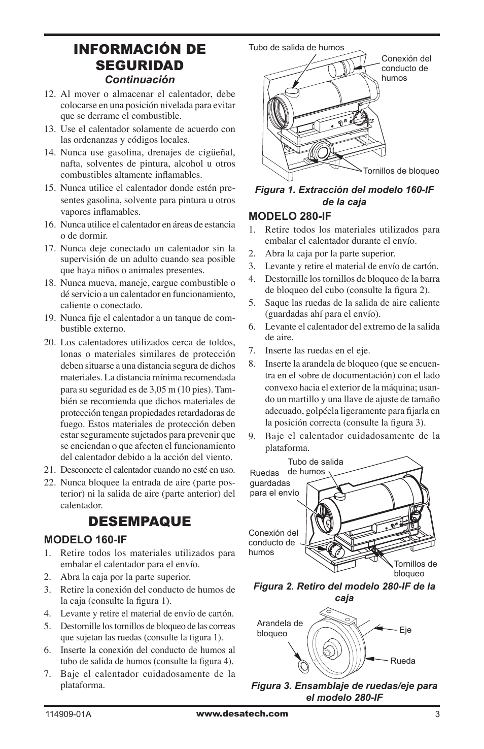Desempaque, Información de seguridad | Desa 280-IF User Manual | Page 19 / 48
