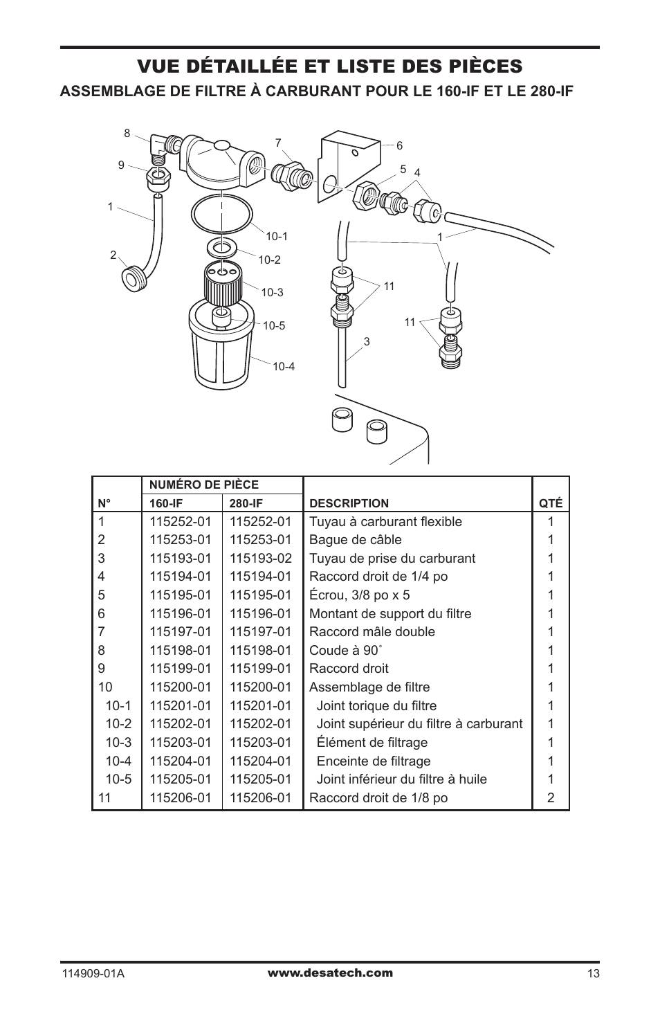 Vue détaillée et liste des pièces | Desa 280-IF User Manual | Page 45 / 48