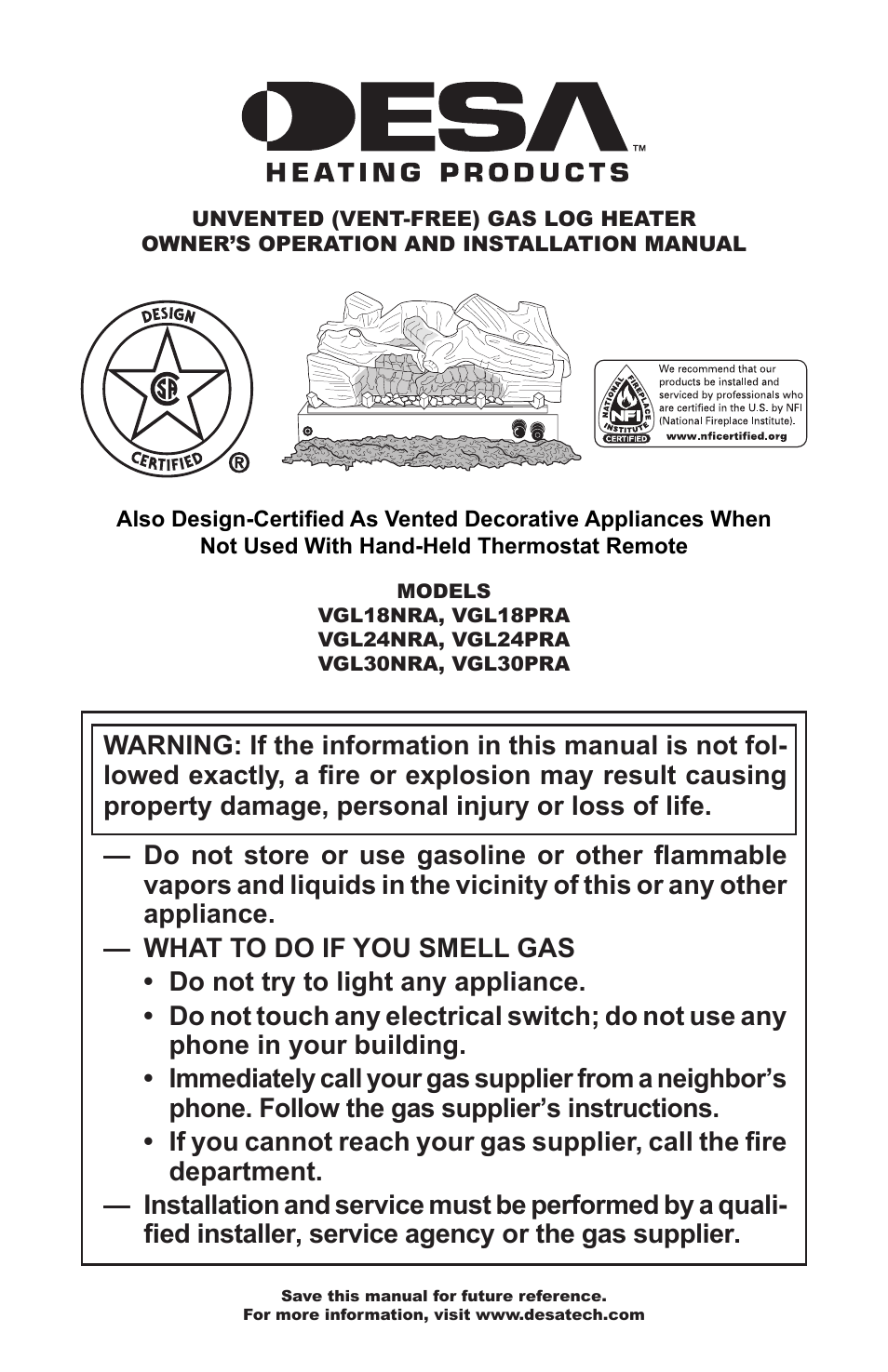 Desa VGL18NRA User Manual | 32 pages