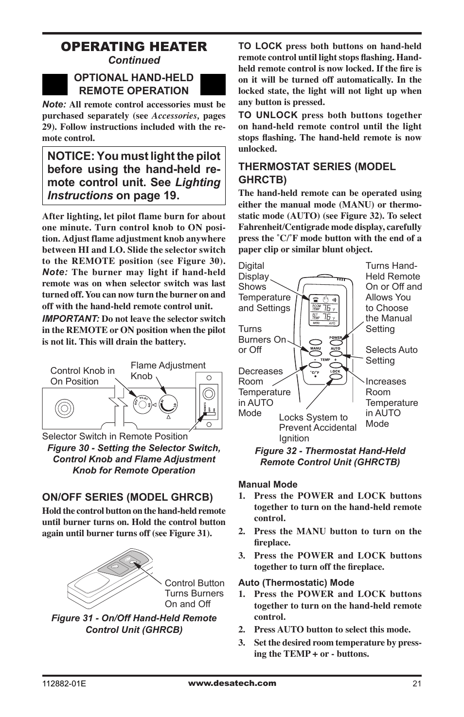 Operating heater | Desa VGL18NRA User Manual | Page 21 / 32