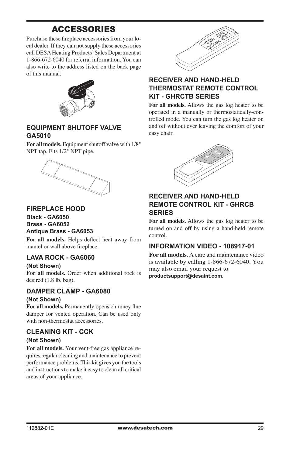 Accessories | Desa VGL18NRA User Manual | Page 29 / 32