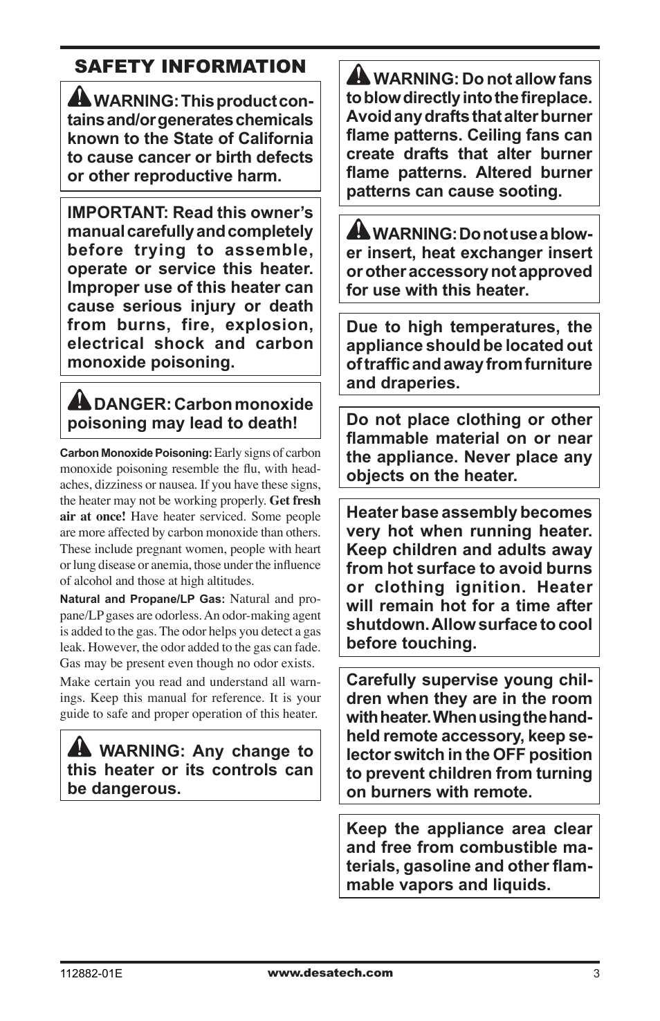 Safety information | Desa VGL18NRA User Manual | Page 3 / 32