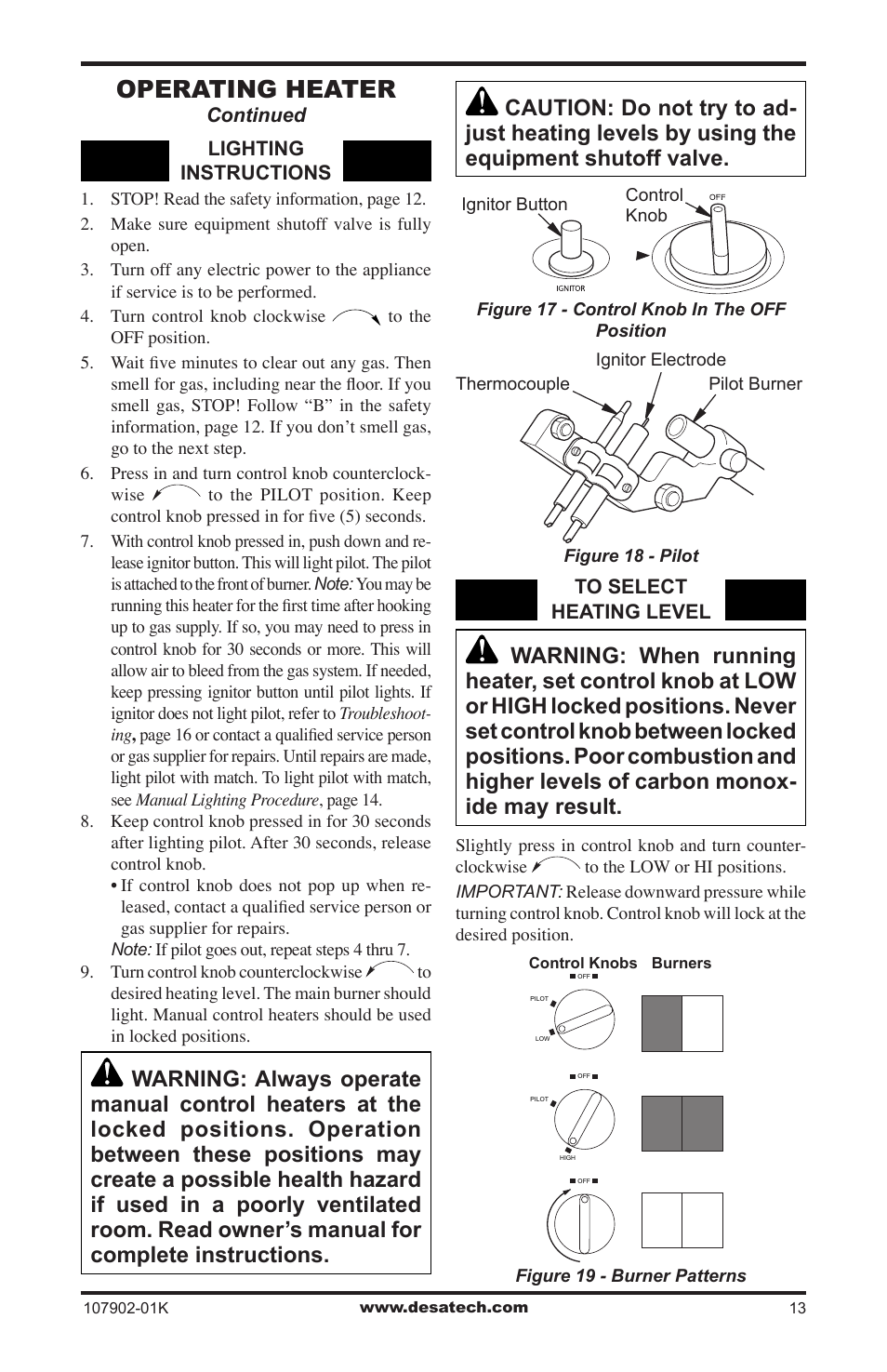 Operating heater | Desa GWRP10 User Manual | Page 13 / 24