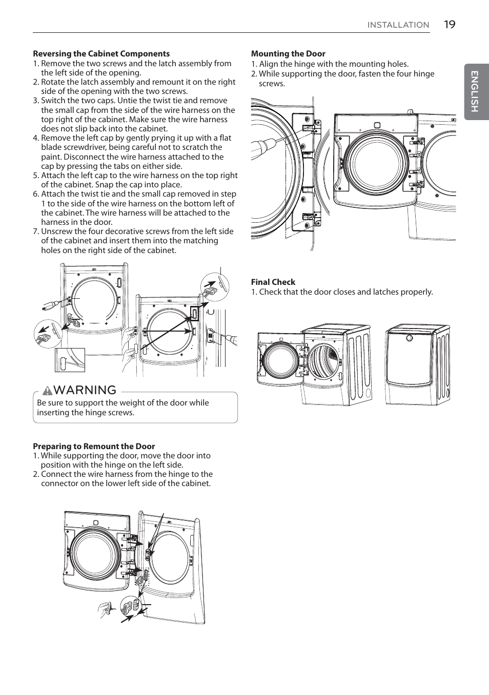 Warning | LG Signature Series TurboSteam Series 29 Inch Electric Smart Dryer Owners Manual User Manual | Page 19 / 108