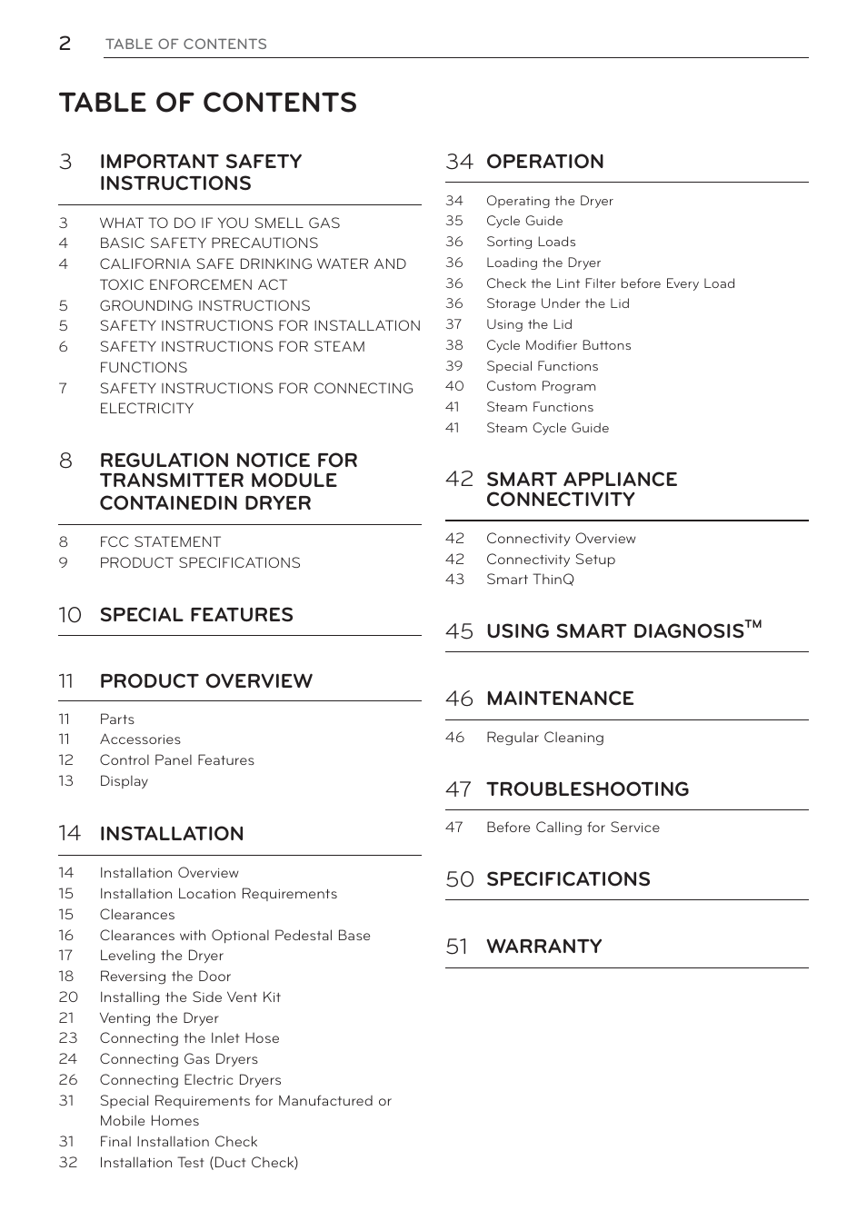 LG Signature Series TurboSteam Series 29 Inch Electric Smart Dryer Owners Manual User Manual | Page 2 / 108