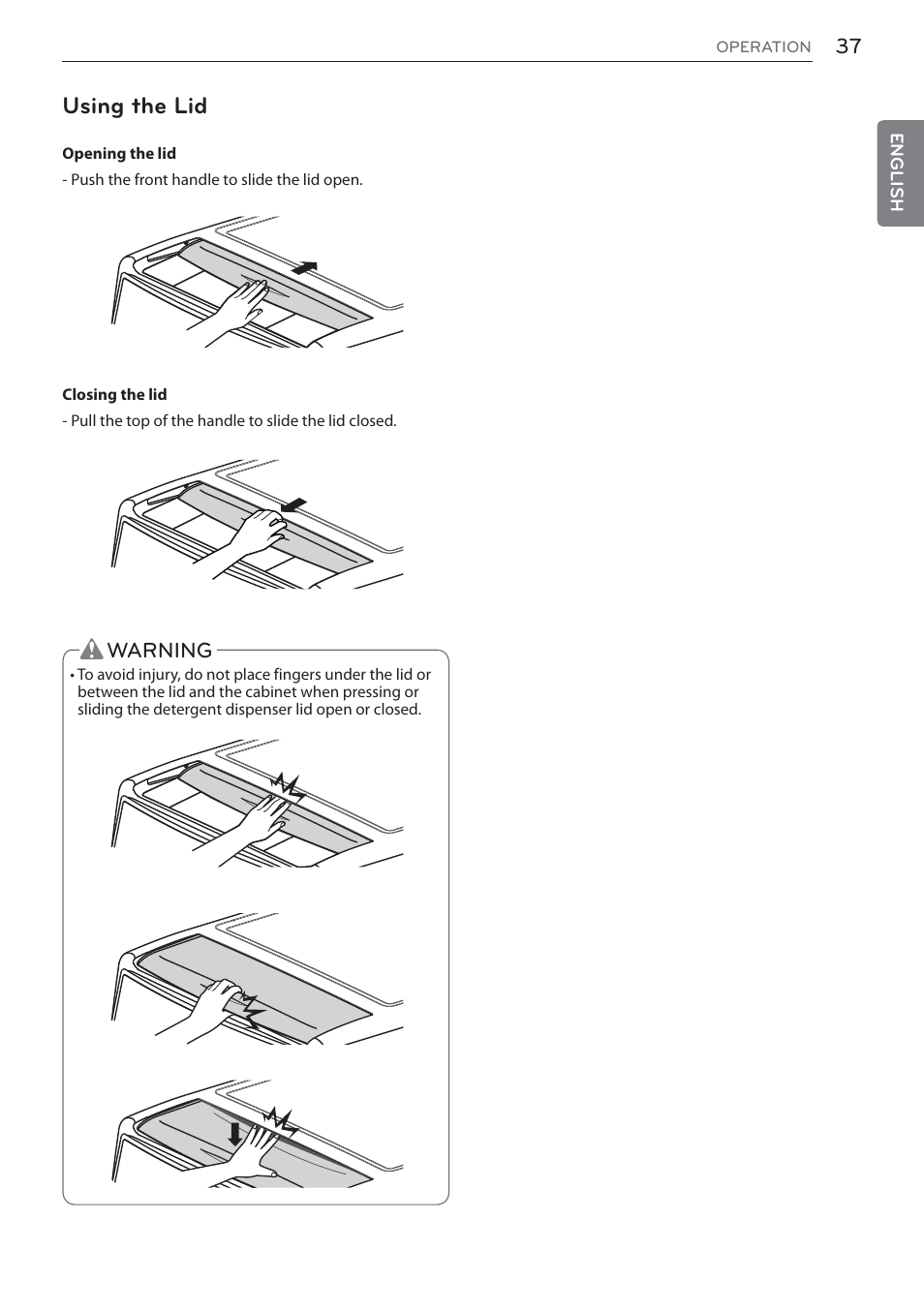 Using the lid | LG Signature Series TurboSteam Series 29 Inch Electric Smart Dryer Owners Manual User Manual | Page 37 / 108