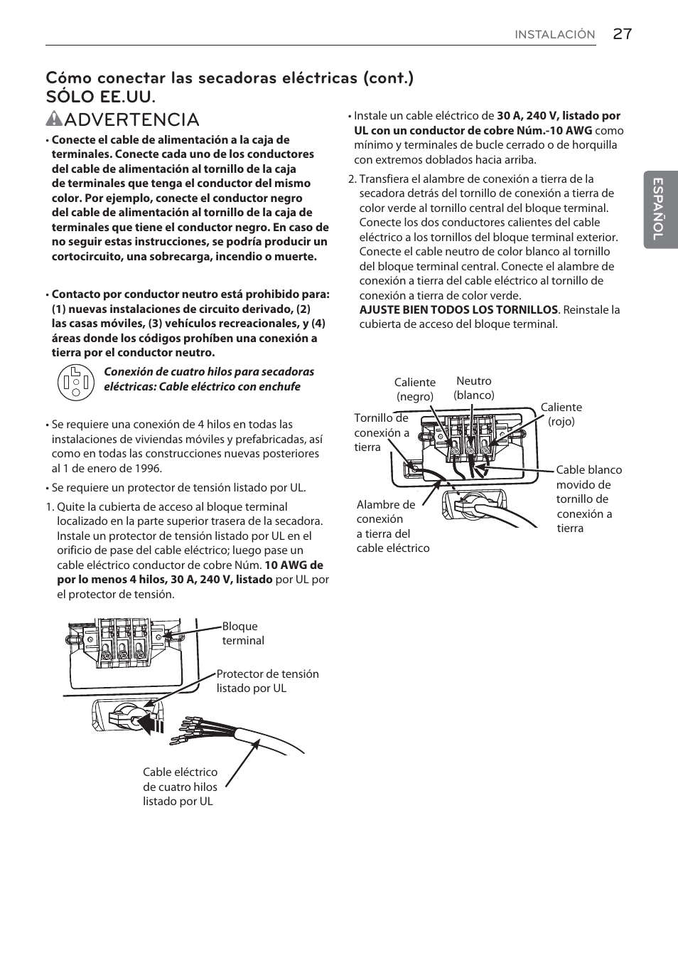 Wadvertencia | LG Signature Series TurboSteam Series 29 Inch Electric Smart Dryer Owners Manual User Manual | Page 79 / 108