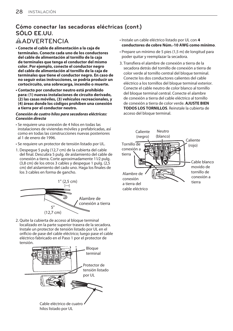 Wadvertencia | LG Signature Series TurboSteam Series 29 Inch Electric Smart Dryer Owners Manual User Manual | Page 80 / 108