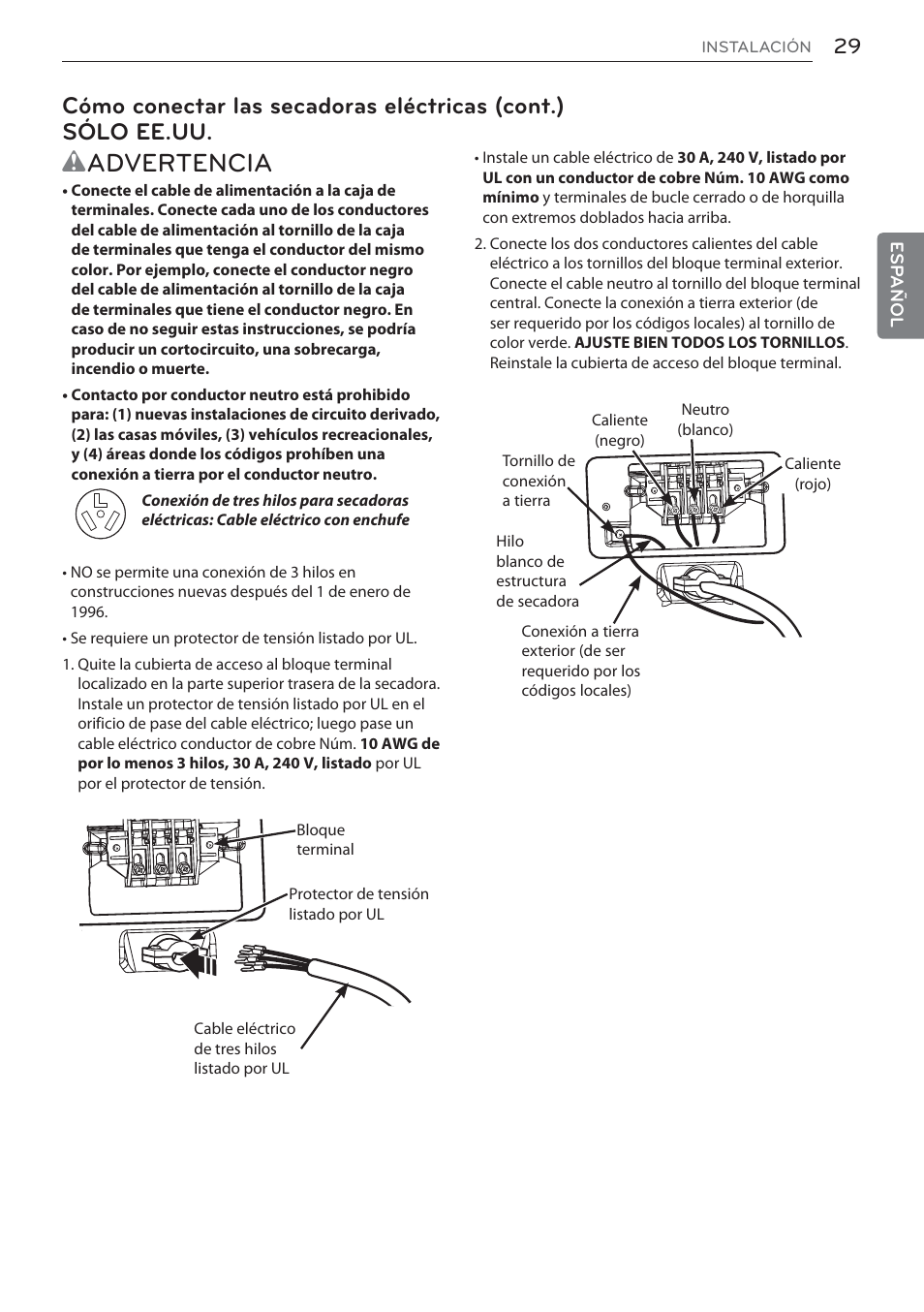 Wadvertencia | LG Signature Series TurboSteam Series 29 Inch Electric Smart Dryer Owners Manual User Manual | Page 81 / 108