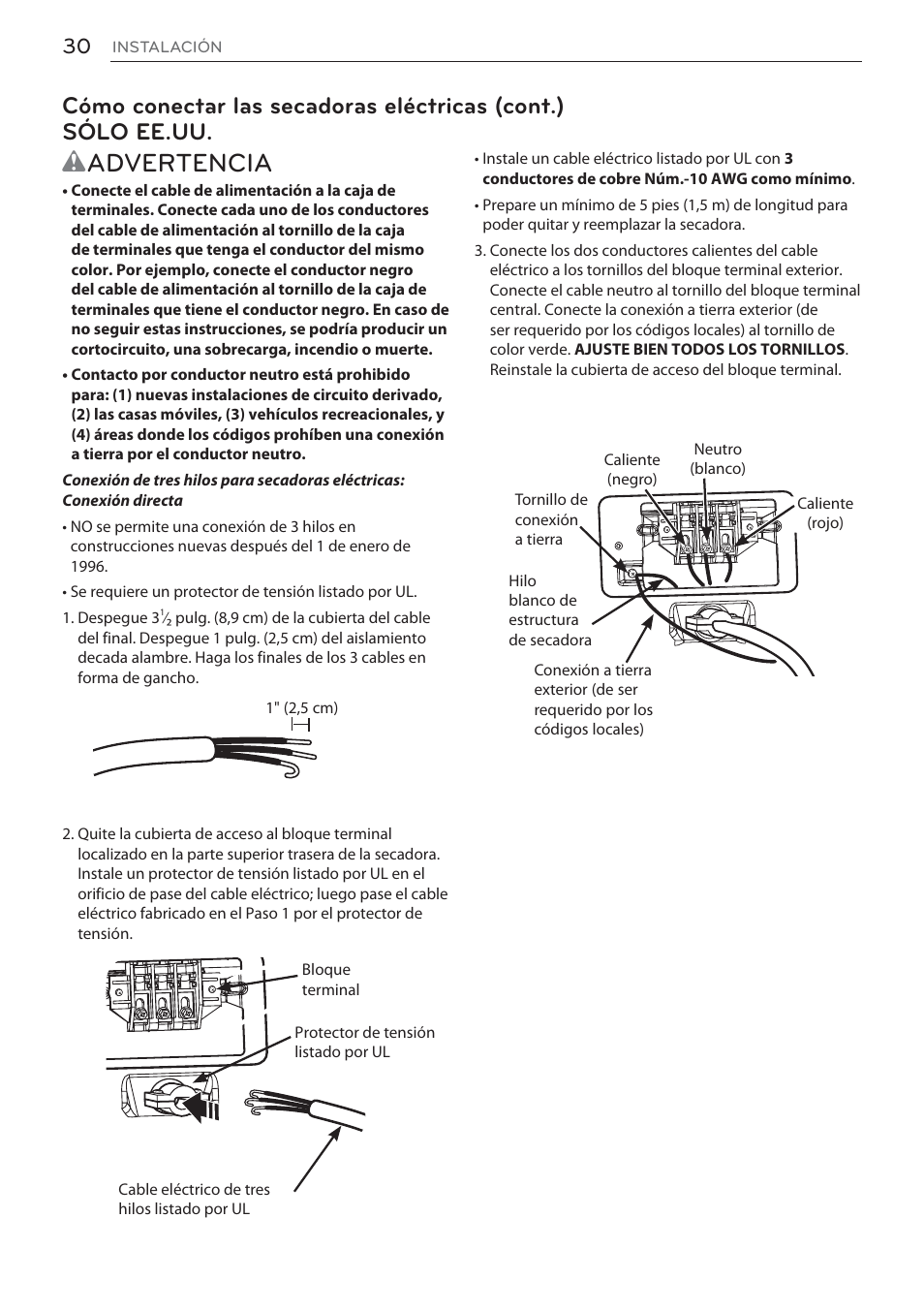 Wadvertencia | LG Signature Series TurboSteam Series 29 Inch Electric Smart Dryer Owners Manual User Manual | Page 82 / 108