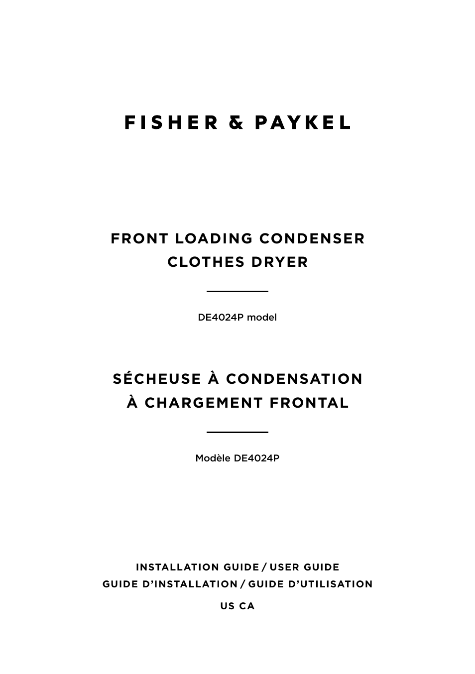Fisher & Paykel 24 Inch Condensing Dryer Install Guide User Manual | 84 pages