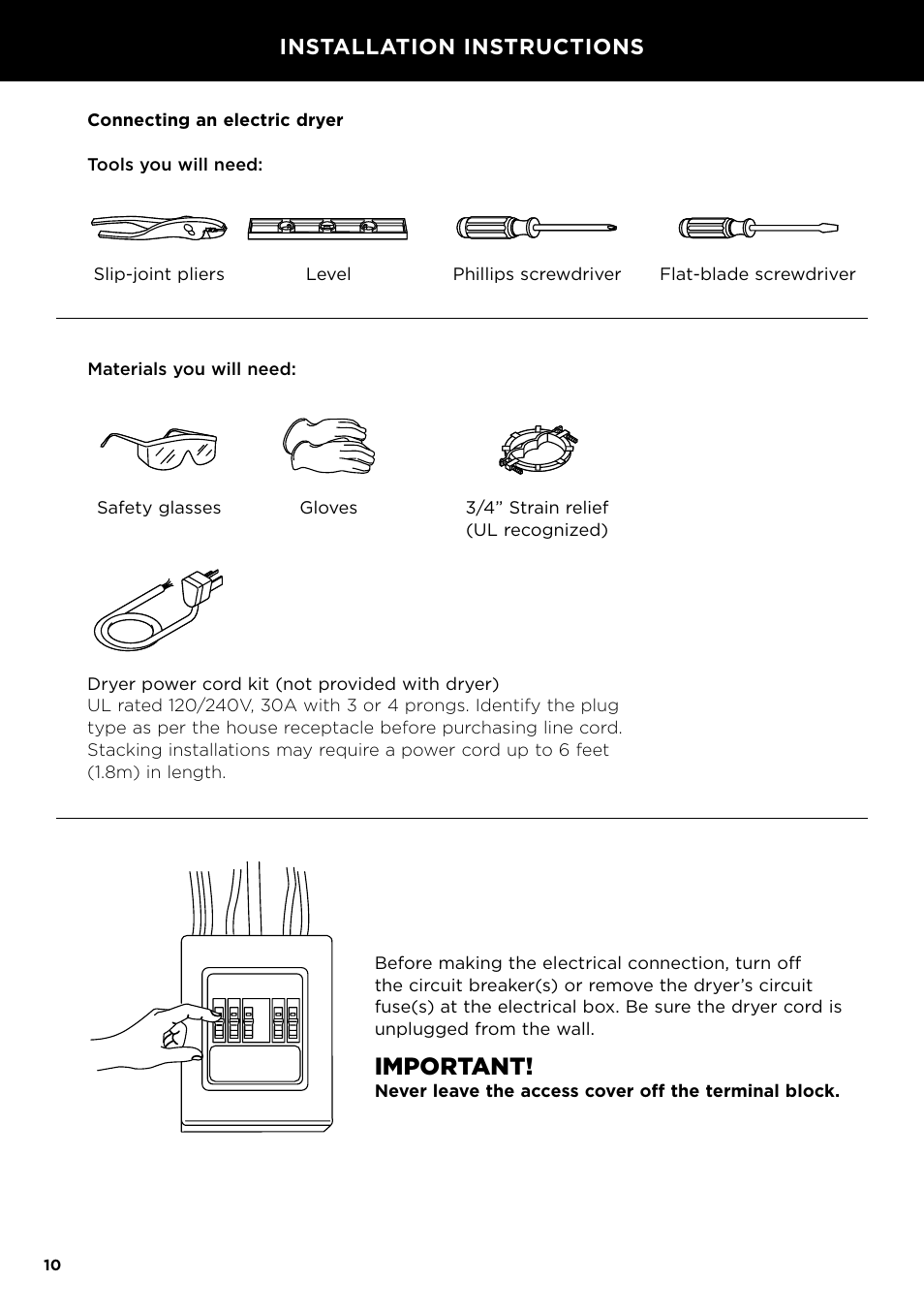 Important, Installation instructions | Fisher & Paykel 24 Inch Condensing Dryer Install Guide User Manual | Page 12 / 84