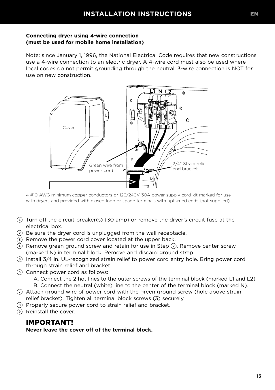 Important, Installation instructions | Fisher & Paykel 24 Inch Condensing Dryer Install Guide User Manual | Page 15 / 84