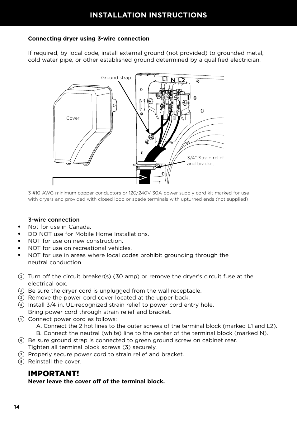 Important, Installation instructions | Fisher & Paykel 24 Inch Condensing Dryer Install Guide User Manual | Page 16 / 84