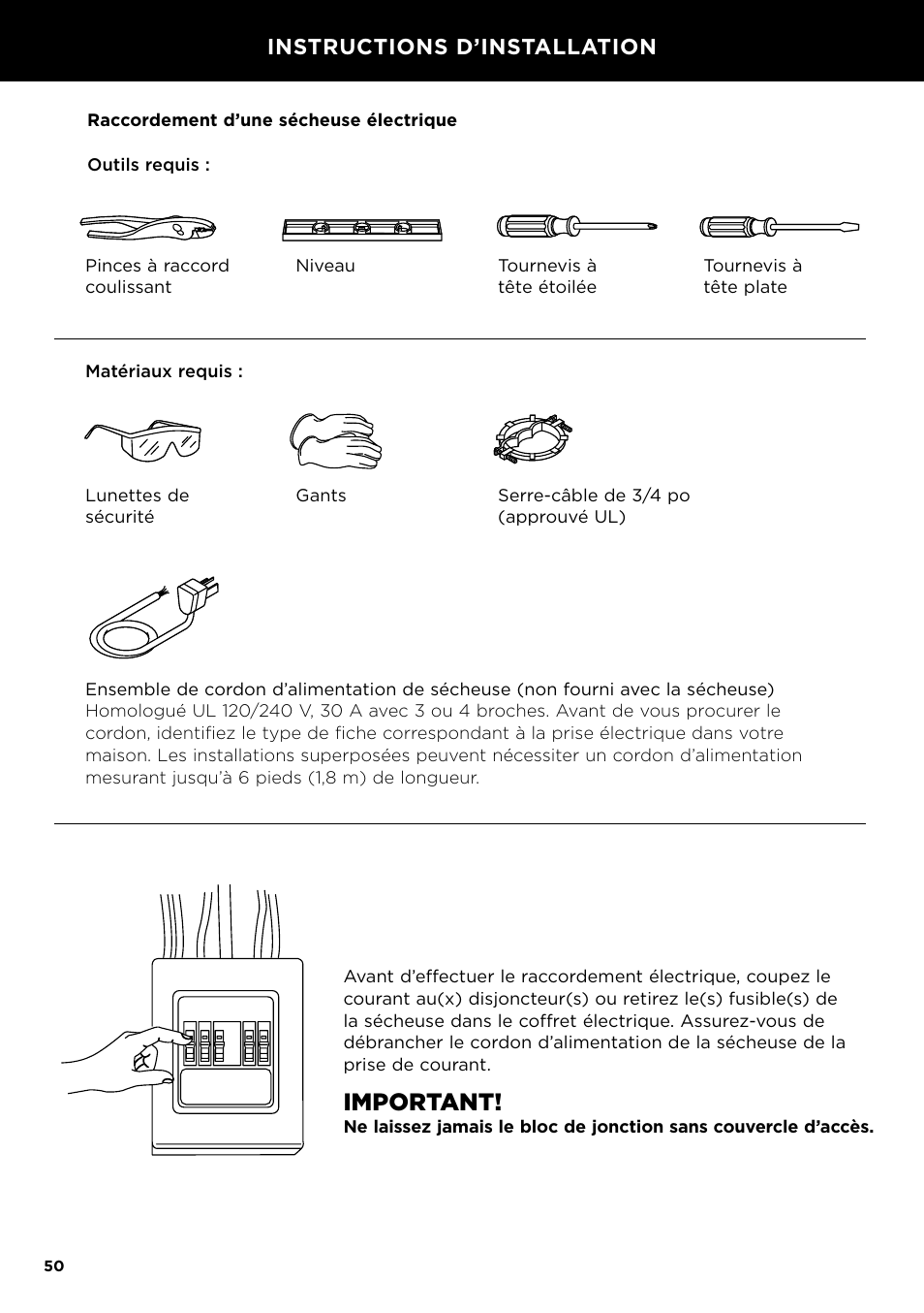 Important, Instructions d’installation | Fisher & Paykel 24 Inch Condensing Dryer Install Guide User Manual | Page 52 / 84