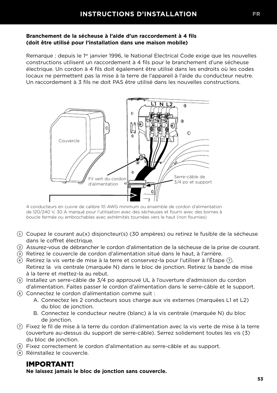 Important, Title to go here, Instructions d’installation | Fisher & Paykel 24 Inch Condensing Dryer Install Guide User Manual | Page 55 / 84