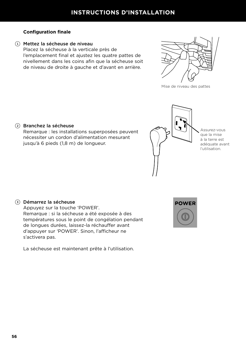 Instructions d’installation | Fisher & Paykel 24 Inch Condensing Dryer Install Guide User Manual | Page 58 / 84