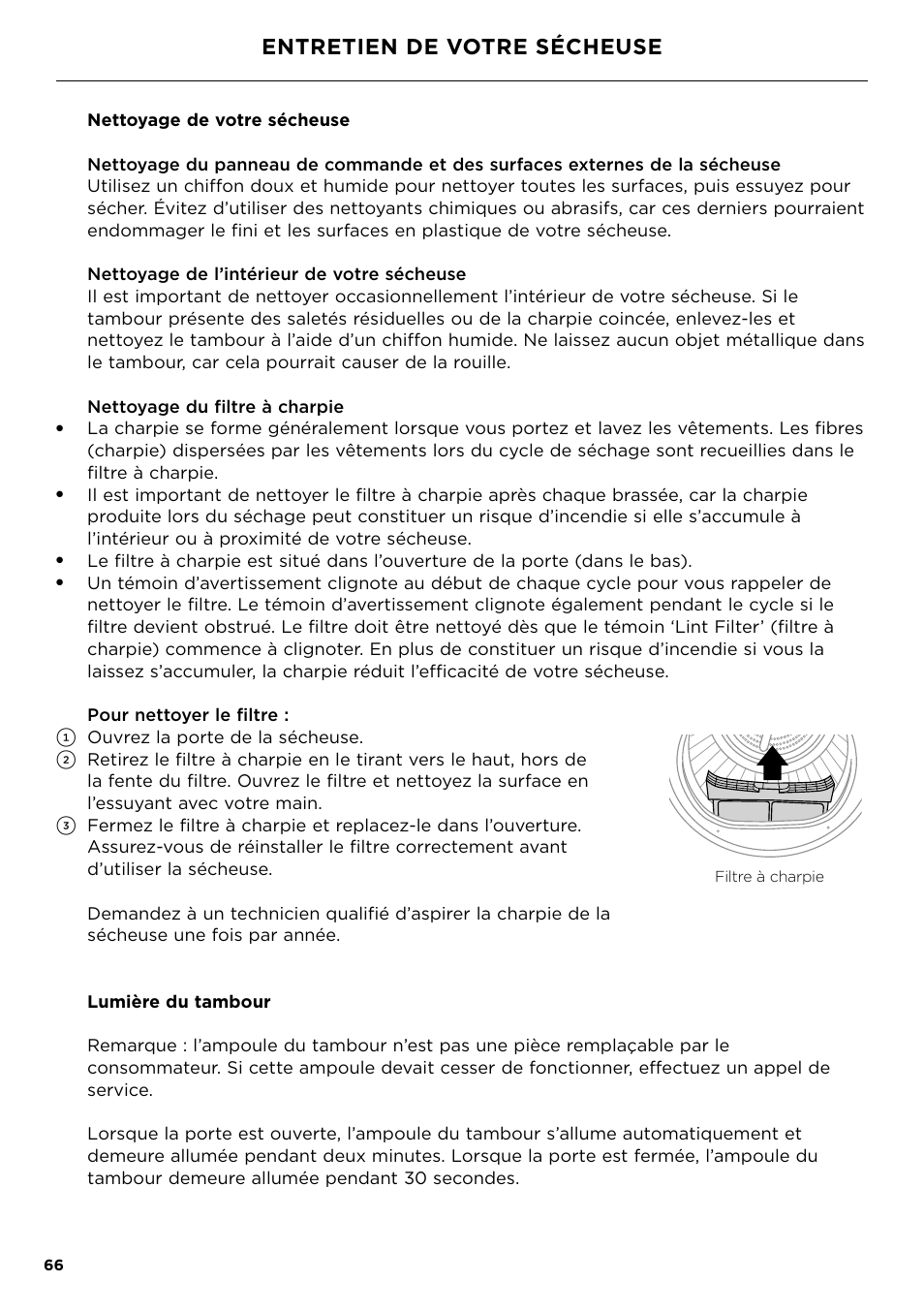Entretien de votre sécheuse | Fisher & Paykel 24 Inch Condensing Dryer Install Guide User Manual | Page 68 / 84