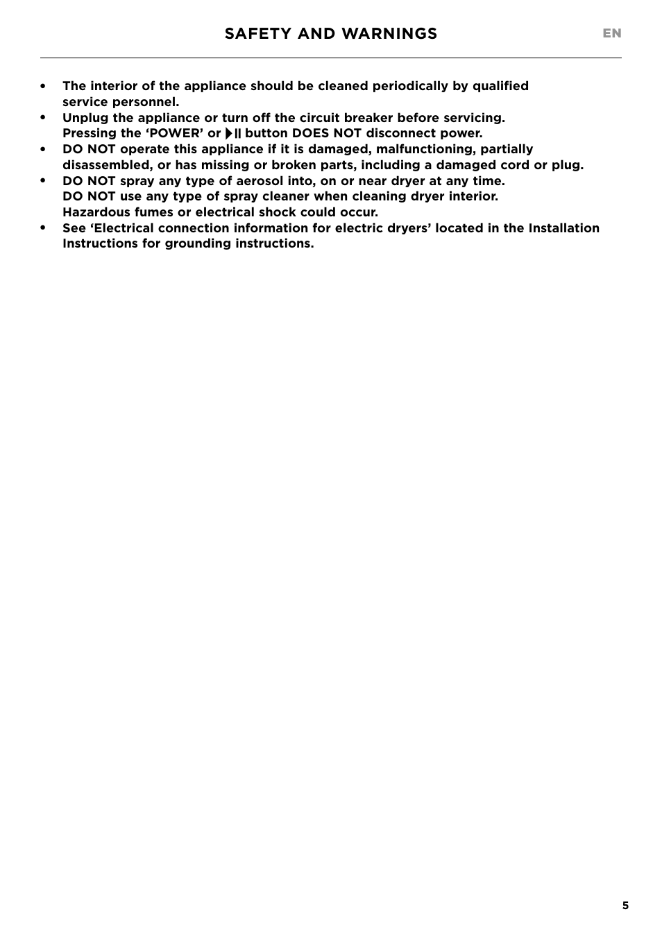 Safety and warnings | Fisher & Paykel 24 Inch Condensing Dryer Install Guide User Manual | Page 7 / 84