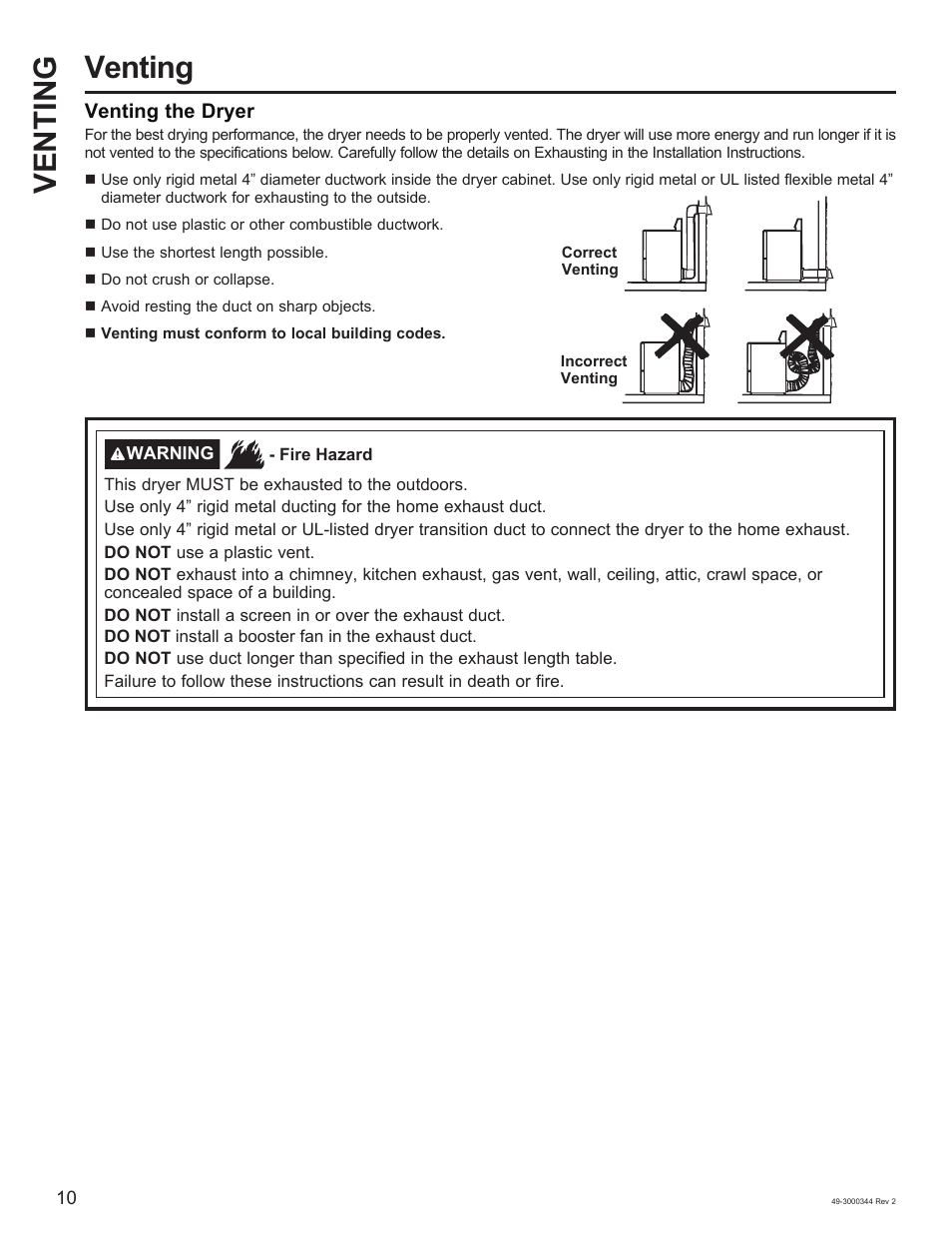 Venting venting | GE 27 Inch Electric Dryer Owners Guide User Manual | Page 10 / 32