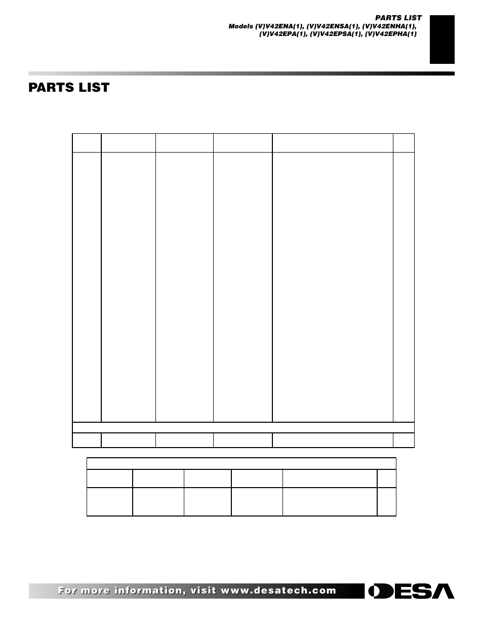 Parts list | Desa (V)V42ENA(1) User Manual | Page 31 / 38